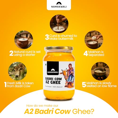 Image of Namakwali A2 Badri Cow Ghee 500ml | Traditional Vedic Bilona Method | Curd-Churned & Cultured | Grassfed, Pure, Natural & Danedar | Lactose-Free, Gluten-Free | 100% Natural & Lab-Tested | Certified Traditional Gaye ka Ghee