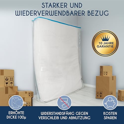 Matratzenhülle Kunststoff - 2er-Set - 90 x 200 (Dicke 30 cm) - Matratzenschutz mit Breitem Reißverschluss - Matratzen-Tasche für Aufbewahrung, Lagerung, Umzug - Aufbewahrungstasche für Matratzen