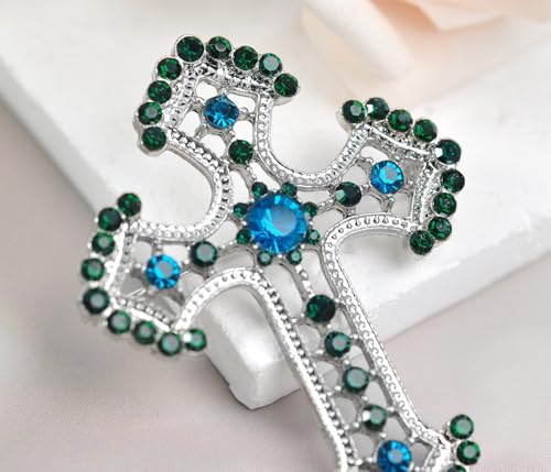 Image of Gyn&Joy Sparkle Crystal Rhinestones Holy Cross Brooch Pin Jewelry For Women Men