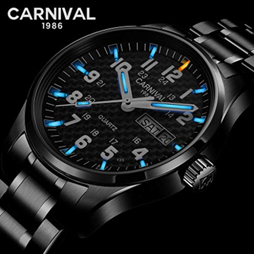 Preisvergleich Produktbild Carnival Uhr Herren Quarz-Uhrwerk Mechanische Stahlbügel Luminous Armbanduhren, Dual-Kalender Selbst Beleuchtet, Wasserdicht Beiläufige Geschäft B