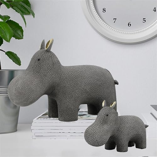 Statues décoratives Hippopotame Père et Fils en résine dorée - 4