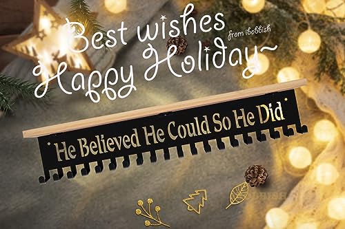 iBobbish Premium Trophy and Medal Display Shelf 16inchL,Large Trophy Board Display,HE Believed HE Could SO HE DID Medal Hanger Display Shelf