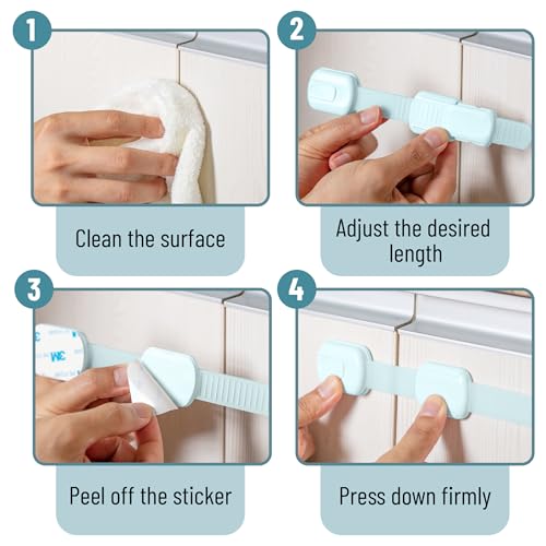 Image of Bates- Child Safety Strap Locks, 6 Pack, Pastel Blue, Baby Cabinet Locks