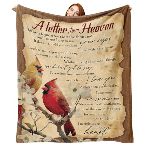 Zzkol Memorial Cardinal Flannel Throw Blanket Memory Lost Loved Ones Friends Family Members Sympathy Gifts A Letter from Heaven Red Birds Dogwood Flower Soft Bedding Sofa Blankets 50 x 60
