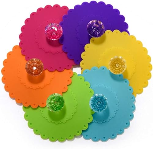 6 tapas de silicona herméticas para tazas de diamante, cubiertas de vaso de vidrio con toboganes de encaje, tapa reutilizable para taza de té, café,