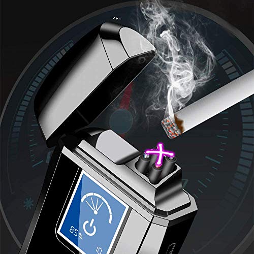 Lighters Dual Arc Lighter Windproof Plasma Lighter USB Rechargeable Lighters Flameless Electronic Lighter with LED Display for Cigarettes Candles Fireworks (Silver) - Thumbnail 7