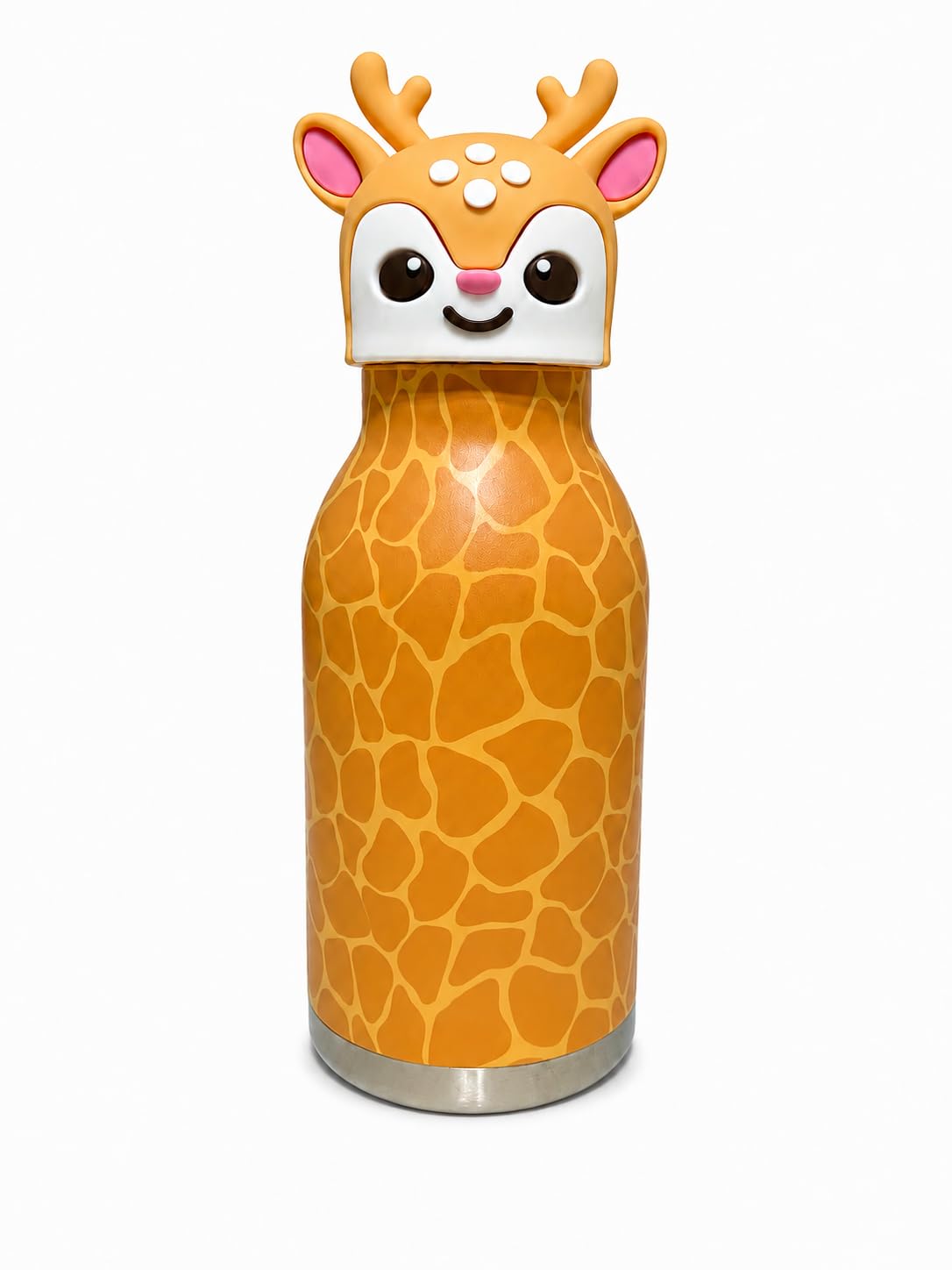 Cute kids Water Bottle with Animal Topper, 3D Animal Lid Topper, Insulated Water Bottle, Deer