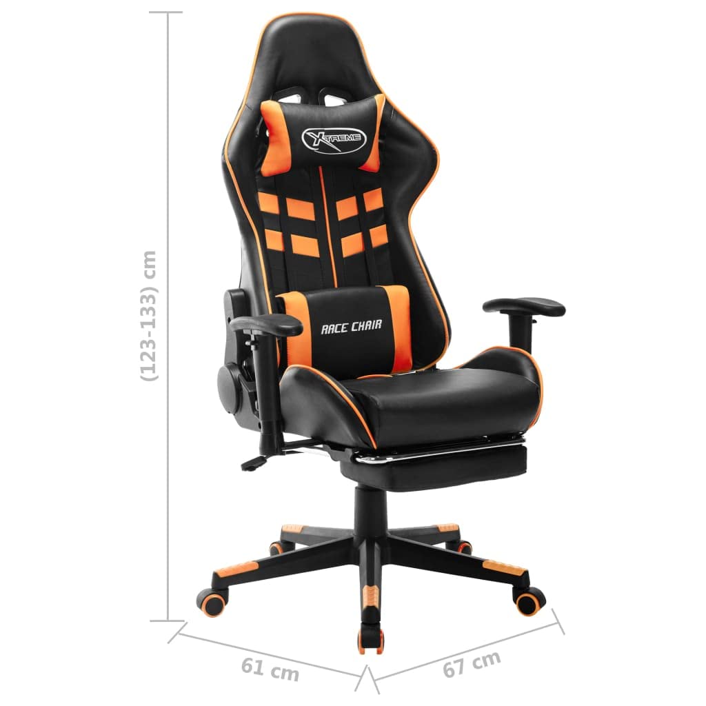 Ergonomischer Gaming-Stuhl mit Fußstütze Schwarz Orange Kunstleder verstellbar für Büro Homeoffice Esport Jugend PC Setup