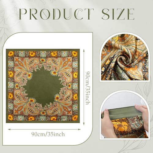 SATINIOR 35 Inch Silky Head Scarf 2 Pcs Large Square Neck Scarf Sleeping Hair Wrapping Satin Bandana for Women(Army Green,Delicate Style)4