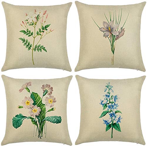 Coussin canape fleurs housse lin 60x60 pour decoration salon
