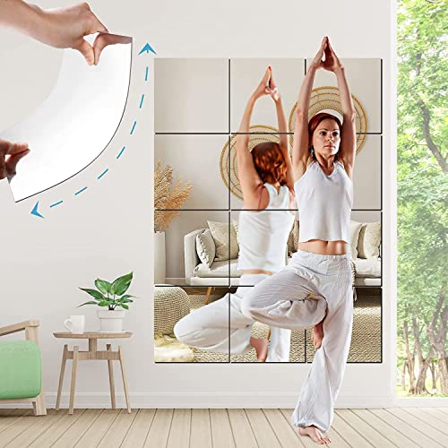 Slcaracc Full Length Wall Mirror Tiles,12"X 12" X 12 Pcs Acrylic Mirror Wall-Mounted, Non Glass Safety Mirror Great For Baby Kids Playroom, Used As Dorm Mirror Door Mirror Gym Mirror #TOP1