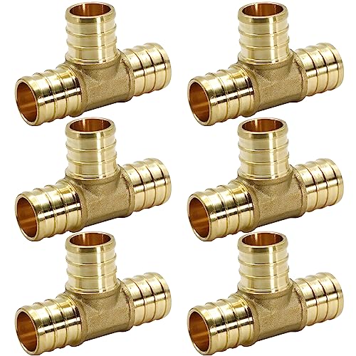 Image of 3 /4 Inch Tee PEX Brass Crimp Pipe Fitting(6-Pack), No Lead Brass PEX Tubing Fitting
