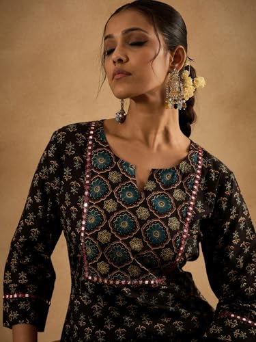 Image of INDO ERA Women's Cotton Straight Fit Floral Printed Kurta (IESTR10060)
