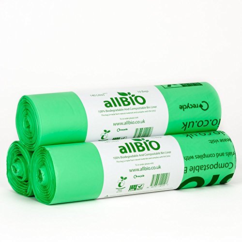 140 Litre x 30 Bags allBIO 140 Litre 100% Biodegradable & Compostable Kitchen Bin Liners/Garden Sacks