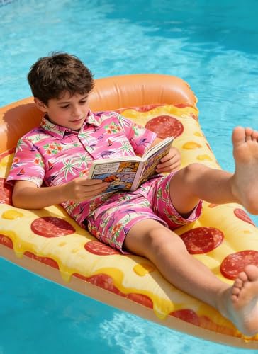 Image of UNICOMIDEA Boys Hawaiian Outfits Tropical Print Button Down Shirt + Swim Trunks 2 Piece Sets for 5-12T Kids