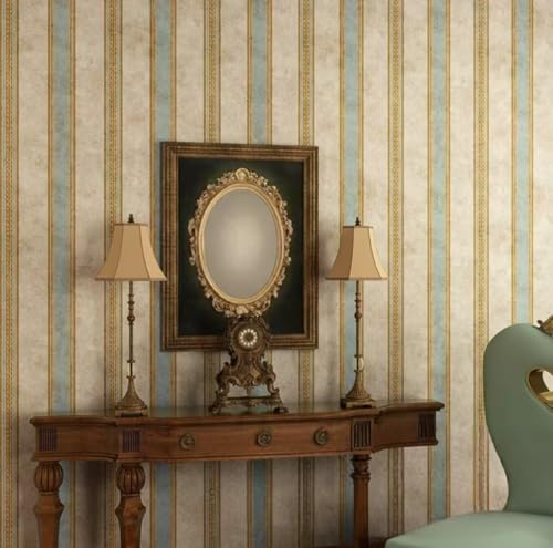 DMRLBYMC Papier peint intissé Auto-adhésif Rayures verticales rétro Peel and Stick Film Autocollant Meuble Décoratif pour Salon Chambre à Coucher de Cuisine 0,53 m x 3 m = 1.59 m²(Jaune vintage)