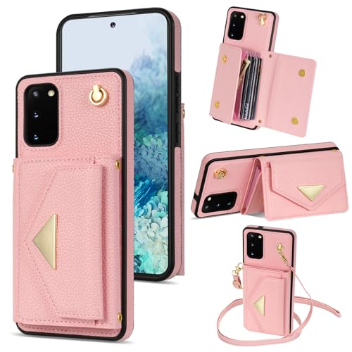 Coque cordon Samsung S20 5G Asuwish rose, le sac portefeuille pour vos sorties citadines
