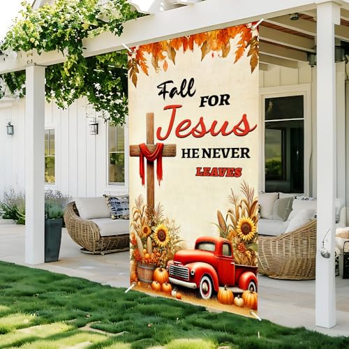 Image of Fall for Jesus Door Cover 35x71in Cross Pumpkin Autumn