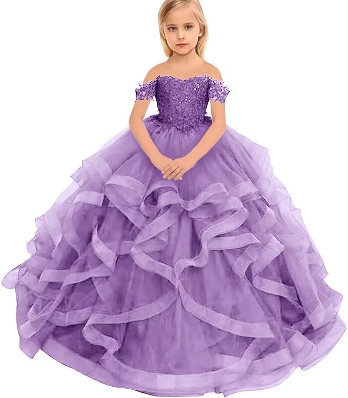 Flower Girl Dresses for Wedding Girls Embroidery Princess Dress Girl's Pageant Communion Tulle Dress Ball Gown for Kids