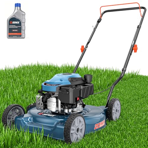 SENIX 20' Gas Lawn Mower, 144 cc Gas Powered Lawnmower, 4-Cycle Engine Walk-Behind Push Lawn Mowers, 3 Cutting Height, Lightweight,for Garden Yard