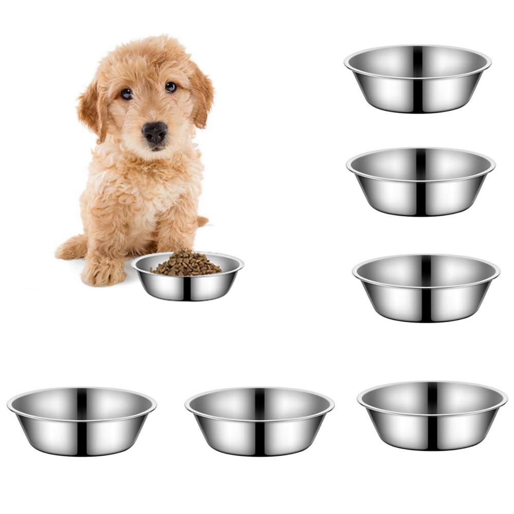 6 Pcs Stainless Steel Dog Bowls Replacement Basic Dog Bowls Thickened Metal Dog Bowls Pet Bowl Metal for Small Medium Large Dogs, Dishwasher Safe (14cm)