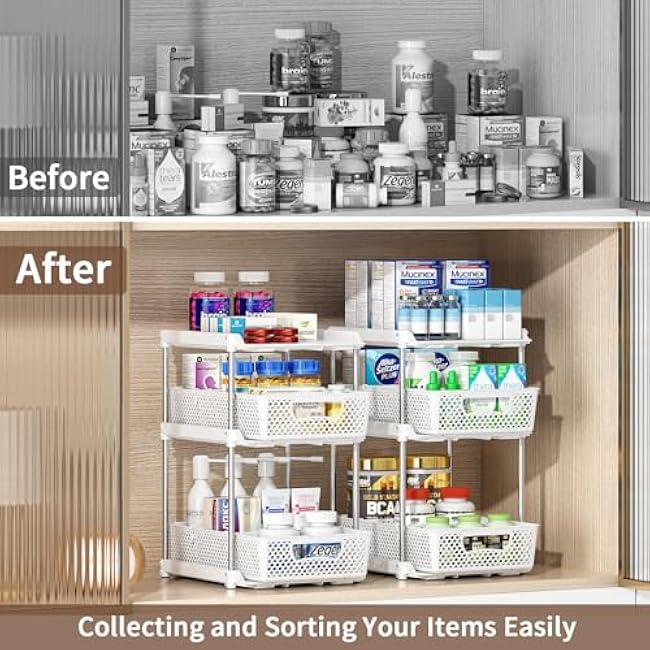 3 Tier Under Sink Organizer Bathroom Organizers Storage Cabinet Kitchen and Bathroom White