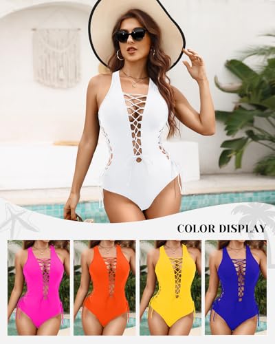 Holipick Women Sexy One Piece Swimsuit One Shoulder Bathing Suit Lace Up Swimwear Monokini4