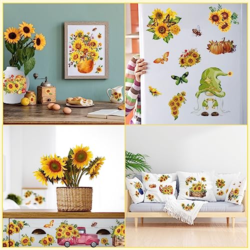 Image of 12 Sheets Sunflower Rub on Transfer Flower Decor Transfer Stickers Spring Fall Holiday Rub on Decals for Christmas Wood Furniture and Craft Journal Envelope Scrapbooking, 5.9 x 5.9 Inch