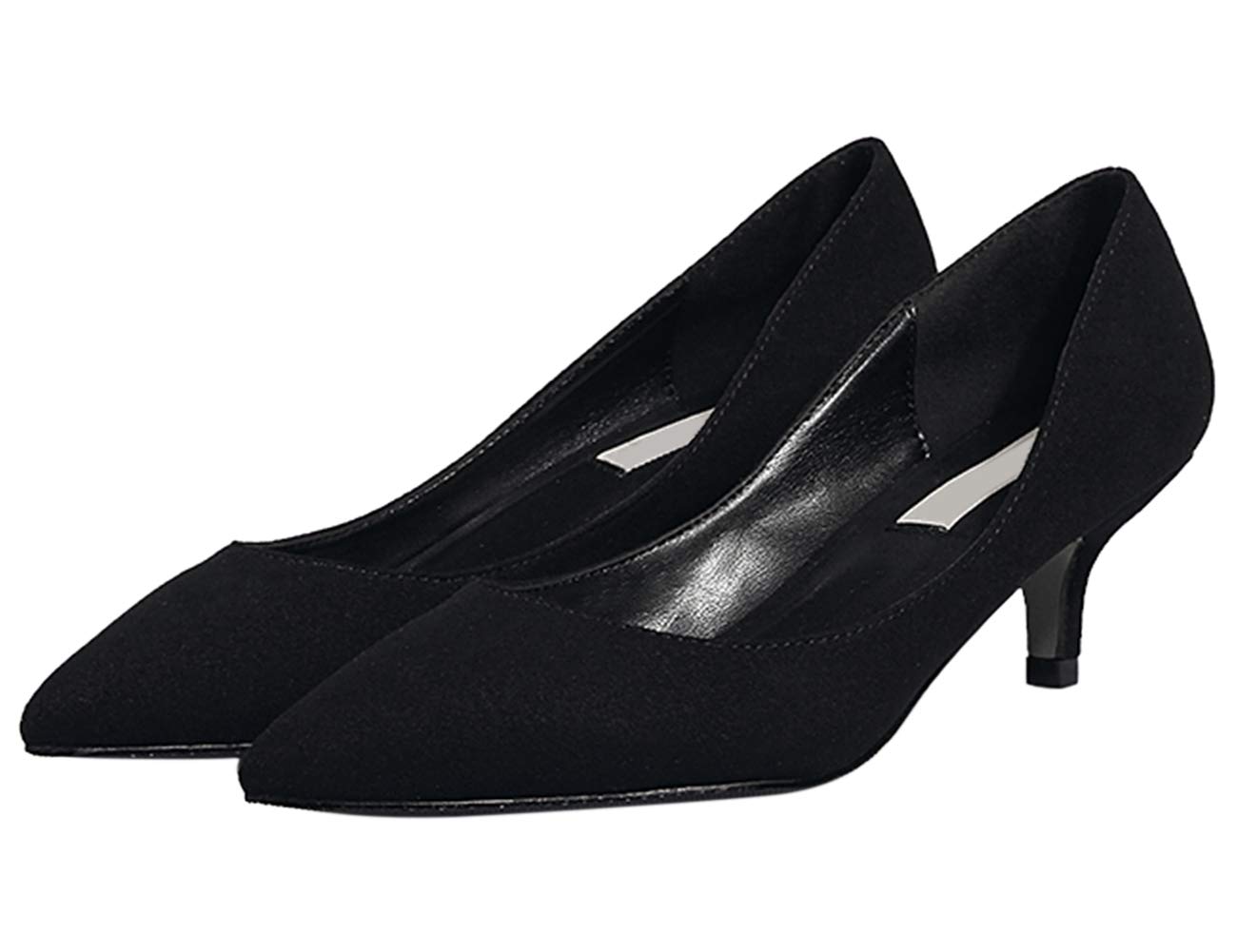 BIGTREE Womens Pump Low Kitten Heel Pointed Toe Leather Ballroom Court Shoes