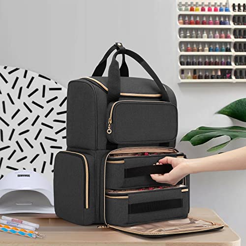 Luxja Nail Polish Organizer (Backpack Version) Holds 70 Bottles And A Nail Lamp, Travel Nail Polish Bag With 2 Removable Cases And Tools Storage Pockets (Patent Pending), Black #TOP6