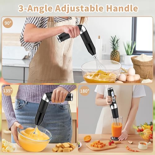 Cordless Immersion Blender: 4-in-1 Rechargeable Electric Hand Blender, 21-Speeds & 3-Angle Adjustable with 700ml Chopper, 700ml Beaker, Egg Whisk and Beater for Smoothies, Soup, Baby Food (Black) image 4