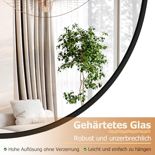 Koonmi 80cm Spiegel Rund Schwarz Runder Spiegel Wandspiegel mit Rahmen aus Aluminiumlegierung für Badezimmer, Waschtisch, Wohnzimmer, Schlafzimmer, Eingang Wanddekoration – Bild 6