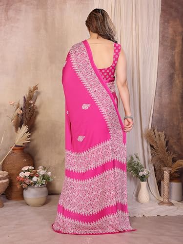 Image of Amazon Brand - Tavasya Womens Blocked Printed Daily Wear Chiffon Georgette Saree With Blouse With Blouse