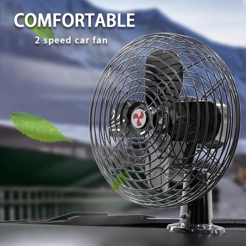 All-Metal Black 8" 12V Truck Fan with 2 Speed, Cigarette Lighter Plug Fan,Used for Truck Ca(Cord Length 6FT)