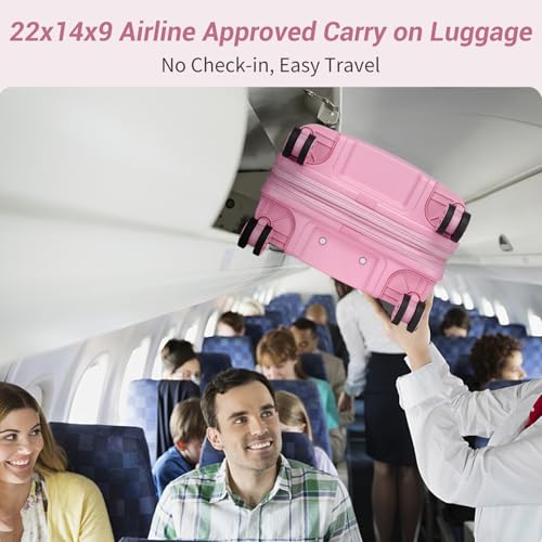 Kono Luggage Sets 3 Piece Hard Shell Travel Trolley 4 Spinner Wheels Lightweight Polypropylene Suitcase with TSA Lock (Pink, 20/24/28 Set)3