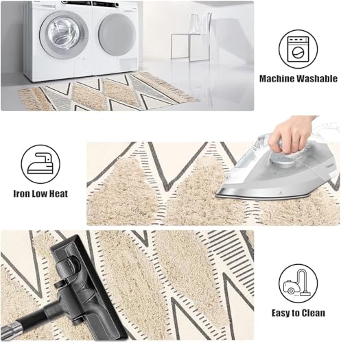 Image of Hand Woven 100% Natural Cotton Export Quality Designer Rug,Carpet, Bed Side Runner for Bedroom,Living Room, Size-2x5 feet or 60 cms x 152 cms (White Triangle)