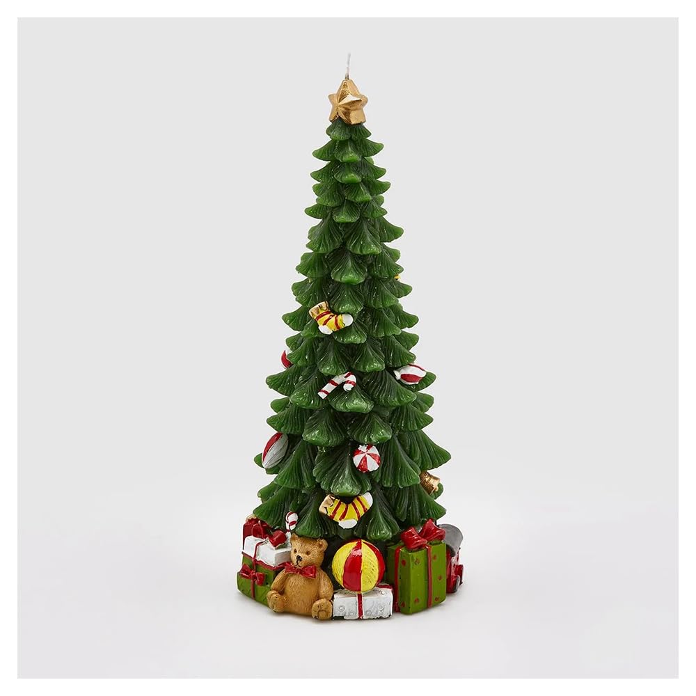 EDG Vela perfumada árbol de Navidad de cera verde con regalos de Navidad Al. 28 cm