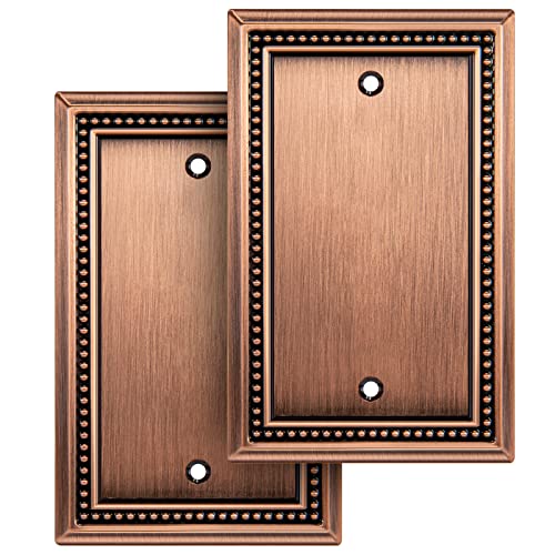 Image of Henne Bery Sunken Pearls Heavy Duty Decorative Wall Plate Switch Plate Outlet Cover (Single Blank, 2 Pack, Antique Copper)