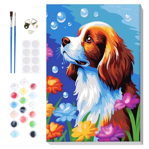 Lxmsja Pintar por Numeros Adultos Perro con Marco, DIY Cuadros para Pintar por Números, Pintar con Numeros Adultos Lienzos, Pintura Acrilica Manualidades Decoracion Hogar Pared 20x30cm