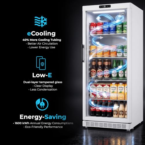Image of GRS Commercial Display Refrigerator with Glass Door Lock | Cool Air Flow & Temperature | Beverage fridge, Drink and Wine Cooler with Adjustable Display Shelf for Stores and Bars | Silver, 6.0 Cu. Ft