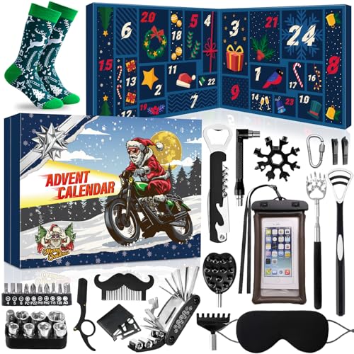 MOVINPE Gadget Advent Calendar for Men Teenage Boys 2025 Christmas, Gadgets Tools Funny Socks, Gua Sha Facial Tools, Paracord Survival Bracelet, 24 Days Gifts for Son, Boyfriend, Husband, Dad