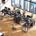 59 inch L Shaped Computer Desk with Power Outlets, Home Office Desk with 4 Adjustable Storage Drawers & 2 Monitor Stands, Two Person Gaming Table for Bedroom, Black - Image 2
