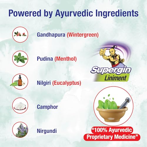 Image of Supergin Liniment Oil 50ml | Ayurvedic Pain Relief Liniment for Joint Pain, Knee Pain, Back Pain & Muscle Pain | Fast Absorbing Herbal Oil for Arthritis, Stiffness, Sprain & Shoulder Pain Relief - Combo Pack
