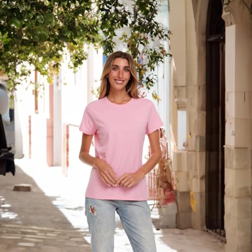 BILLIONHATS Womens T-Shirts in Bulk, Cotton Crew Neck Scoop Short Sleeve Tees Assorted Colors Bulk4