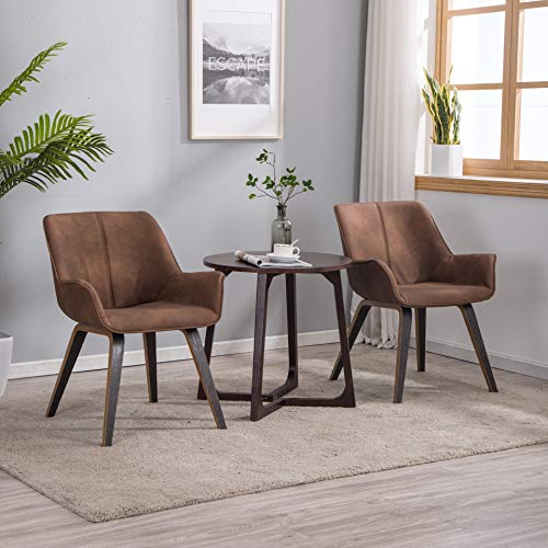 Yeefy Pu Leather Living Room Chairs With Arms Mid Modern Dining Chairs Set Of 4 & 2 & 6 Kitchen & Dining Room Chairs Upholstered Accent Chairs Set Of 2 (Brown) #TOP1