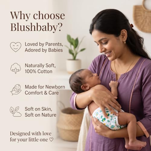 Image of Blushbaby Pack of 8 - Pure Cotton Padded Nappy for Newborn Baby 0-3 Months | Double Layered, Extra Soft & Breathable Cotton Langot | Reusable & Washable Cotton Nappy for Baby Boy & Girl | Newborn Baby Essentials