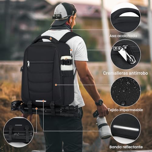 Mochila camara fotos compatible con Canon Nikon Sony y portátil de 15.6 pulgadas 4