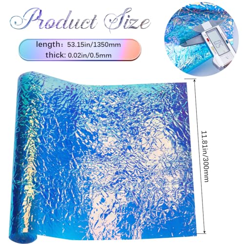 GORGECRAFT 134x30cm Laser PVC Leather Fabric Glitter Light Sea Green Pleated Sheets Metallic Faux Leather Crafting Sparkle Leather Decoration for DIY Handmade Clothing Crafts Apparel Party Photo Album - Image 2
