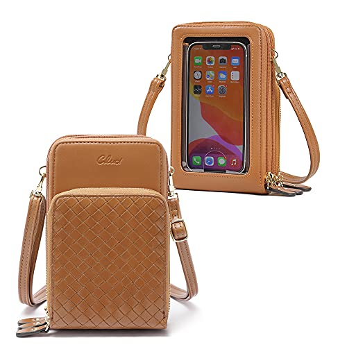 CLUCI Kleine Crossbody-Taschen Handtaschen für Frauen Leder Handy Schulter Geldbörsen Mode Designer Kartenhalter Reißverschluss Geldbörse, Transparentes braunes Muster, Large