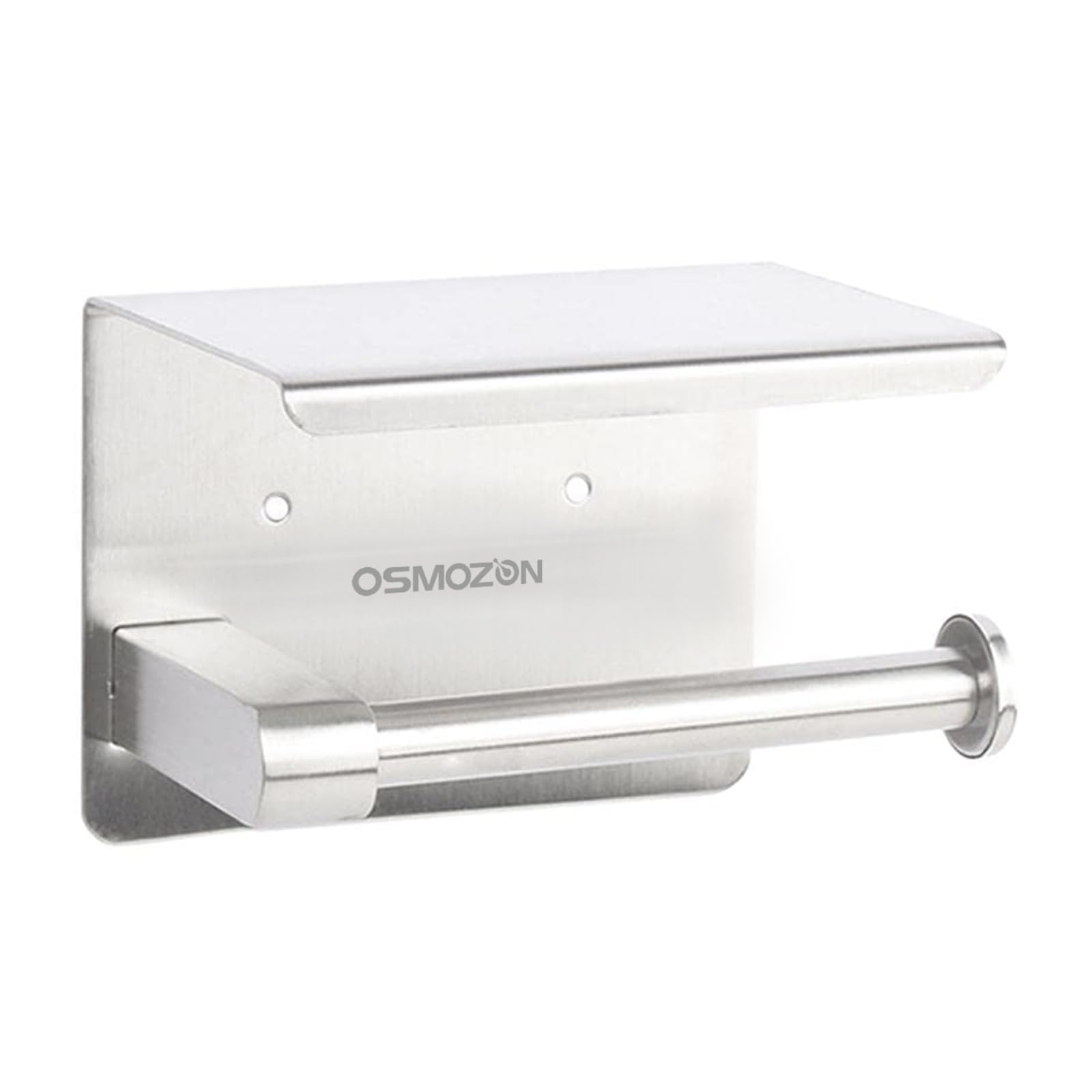 OSMOZON SUS304 Stainless Steel Toilet Paper Holder Self-Adhesive Brushed Finish Chrome Toilet Roll Holder for Bathroom Kitchen Adhesive/Screws(Rectangular)